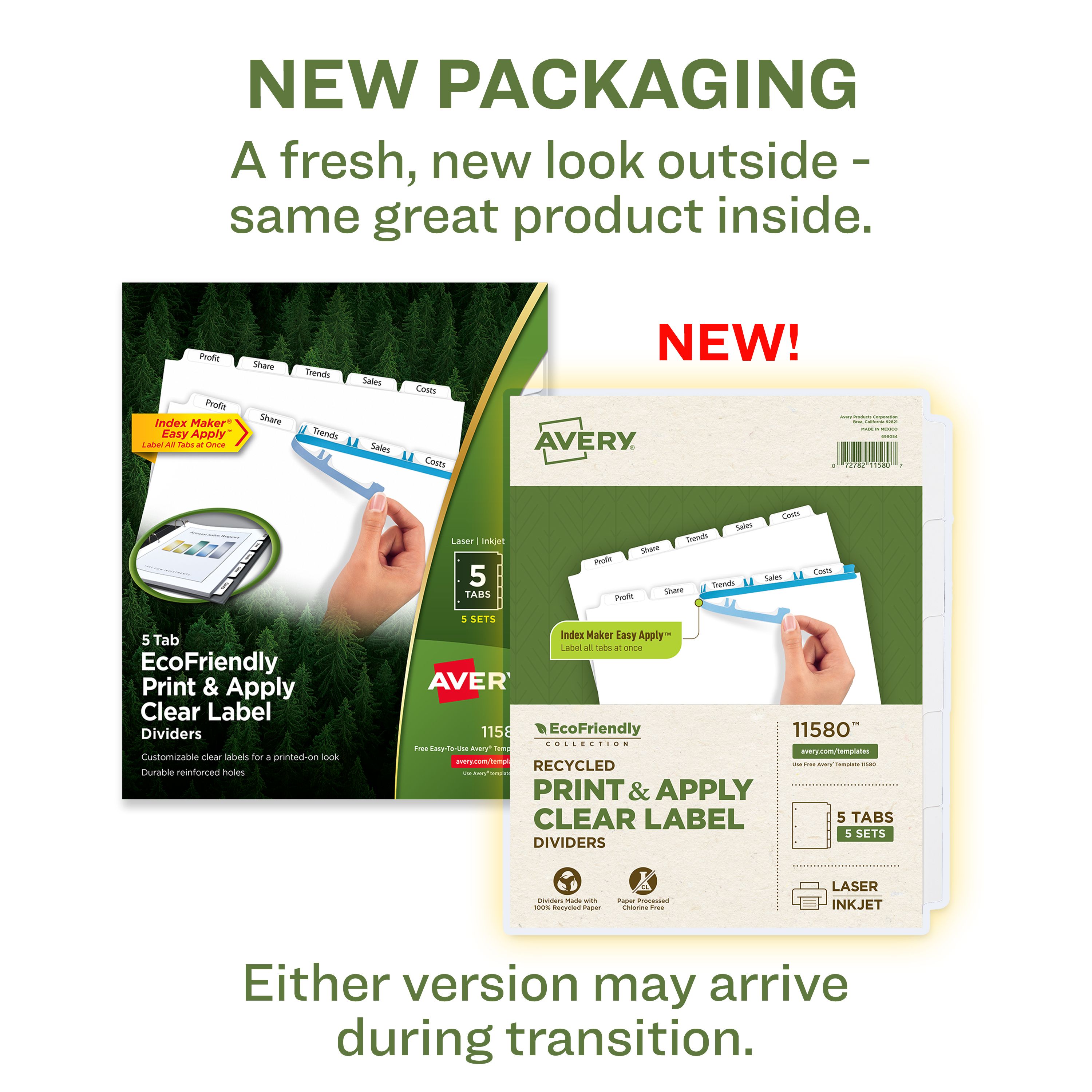 EcoFriendly Dividers, 5-Tab, Index Maker® 11580 | Avery